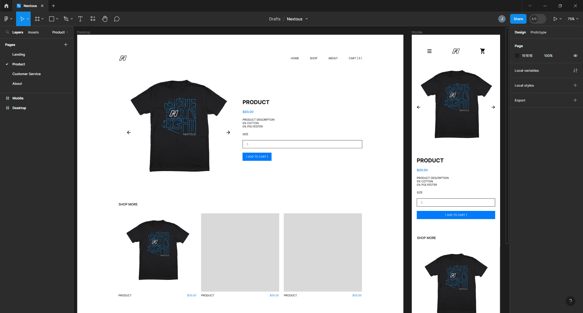 Screenshot of the Nextous's website design in Figma